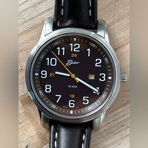 Belair Rare Ladies Watch Brown Dial Brown Leather Strap White Stitching Date NWT